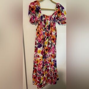 Maxi Pink Floral Ruched Puff Sleeve Buddy Love Dress Womens Size Small